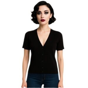 Ann Taylor LOFT Black Short Sleeve Button Cardigan — Size SP